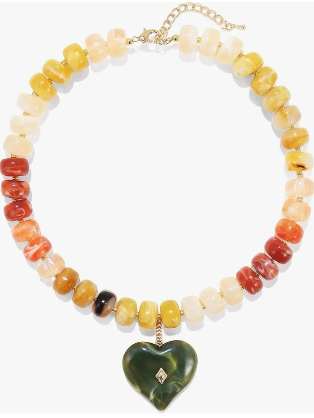 NEW Multicolor Beaded Heart Pendant Necklace - Green Heart-